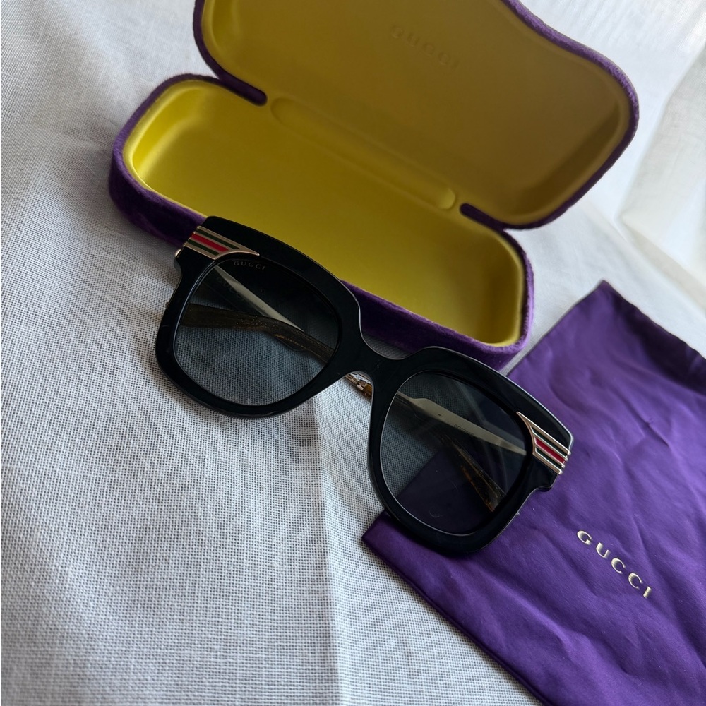 GUCCI GG0281S Oversized Gold Etched Black Glitter Sunglasses